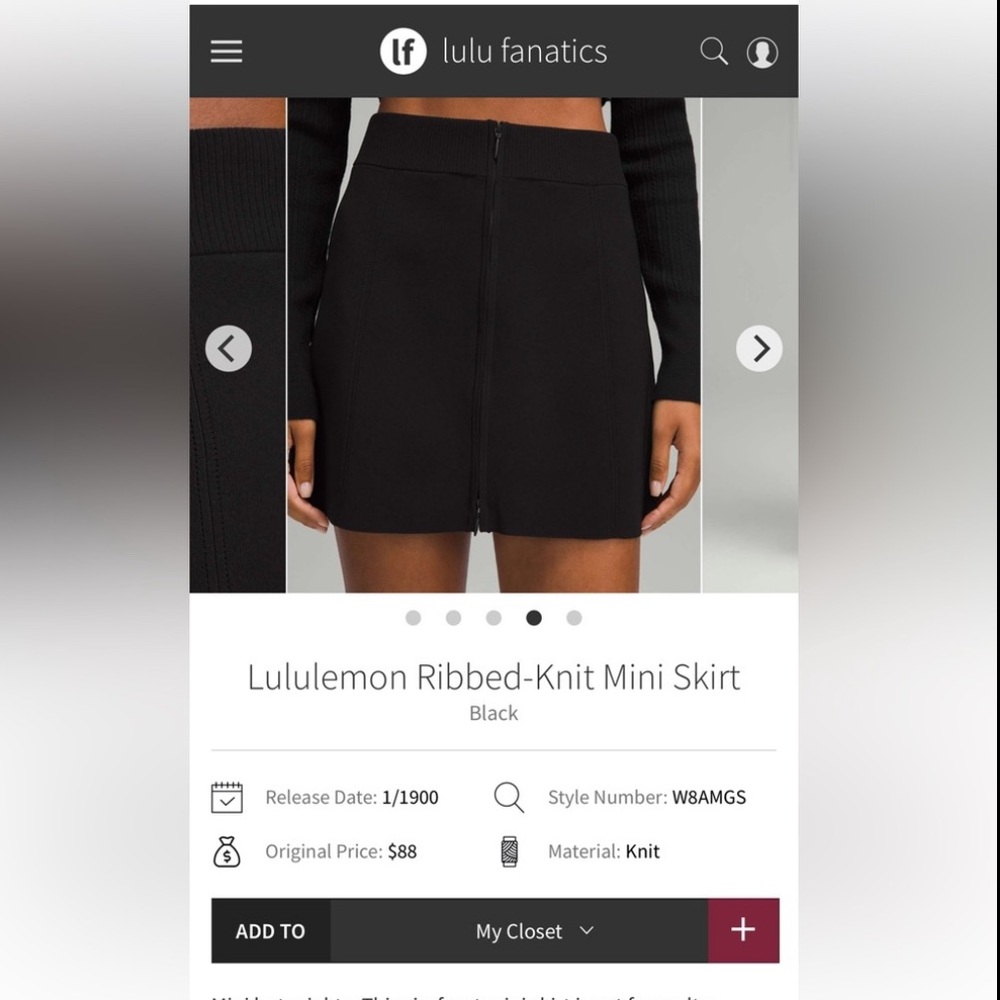 Lululemon✨Ribbed-Knit Mini Skirt RARE•Black•Knit Full Zip Skirt•Like New•Large - Picture 5 of 15